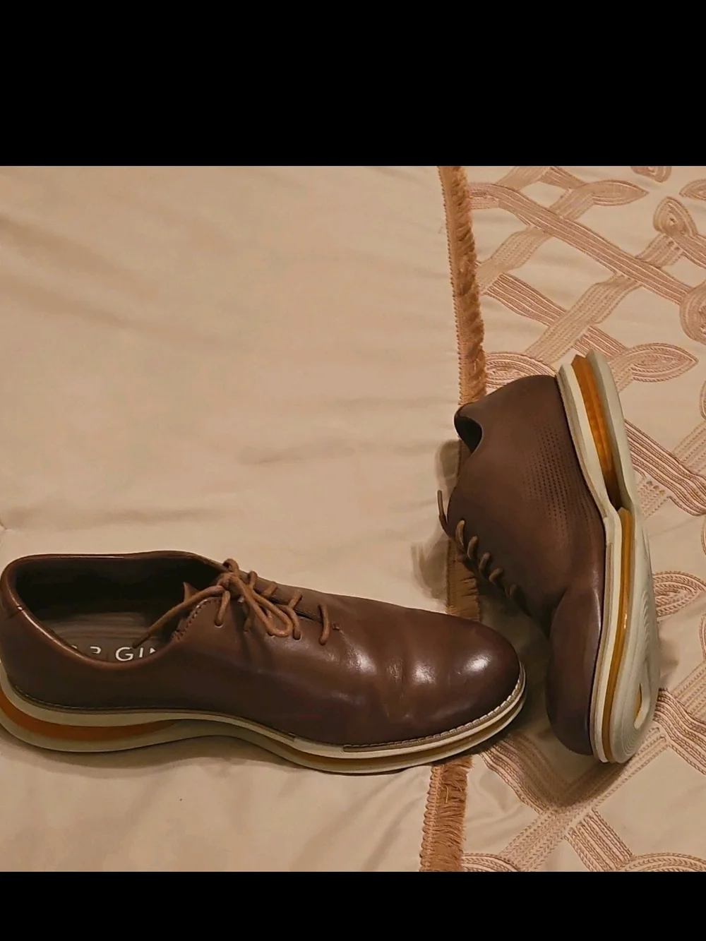Cole Haan Brown Leather Derby Shoes with Cream Soles